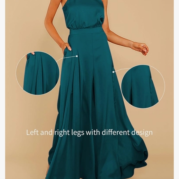 NWT. Stunning halter jumpsuit, sleeveless w/front pockets. Peacock Blue. Size M - Picture 2 of 5